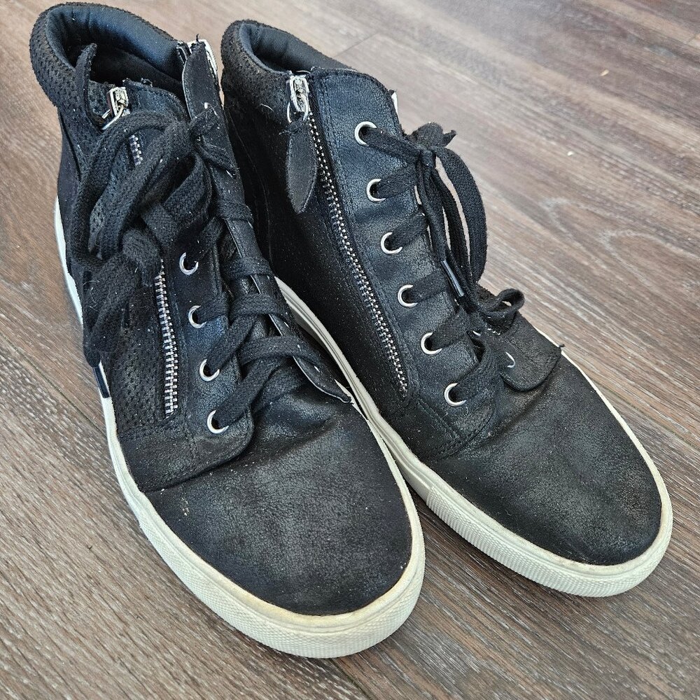 Women’s Report Black Side-Zip Casual High-Top Sneakers – Size 9.5
